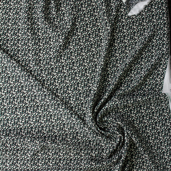 White Micro Floral on Black Silky Rayon Poplin #29990 Fabric By The Yard - Wide shot White Micro Floral on Black Silky Rayon Poplin #29990 Fabric By The Yard - Wide shot