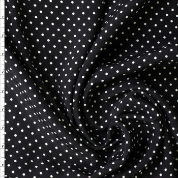 White Polka Dots on Black Silky Rayon Poplin #29991 Fabric By The Yard