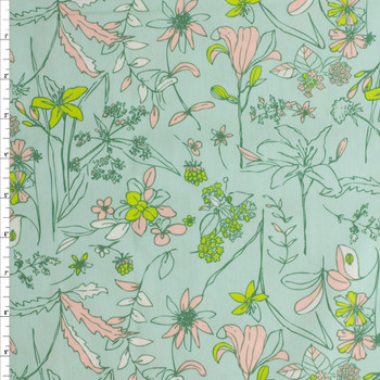 Signature Floral Aqua Cotton Poplin from Art Gallery Fabrics #30247 Fabric By The Yard Signature Floral Aqua Cotton Poplin from Art Gallery Fabrics #30247 Fabric By The Yard