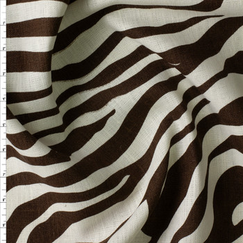 Brown and Ivory Zebra Print Linen #30277 Fabric By The Yard