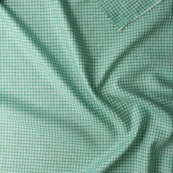 Green, White, and Teal Plaid Linen #30282 Fabric By The Yard - Wide shot