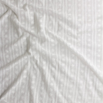 White Vertical Floral Stripes Designer Cotton Eyelet #30312 Fabric By The Yard - Wide shot White Vertical Floral Stripes Designer Cotton Eyelet #30312 Fabric By The Yard - Wide shot