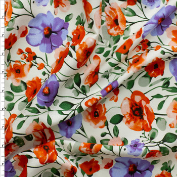 Orange and Lavender Watercolor Poppy & Anemone Floral Rayon Challis #30325 Fabric By The Yard Orange and Lavender Watercolor Poppy & Anemone Floral Rayon Challis #30325 Fabric By The Yard
