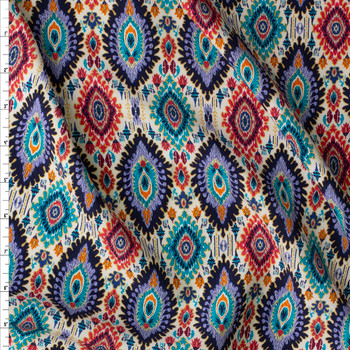 Ocean Carnival Festival Diamond Ikat Rayon Challis #30331 Fabric By The Yard Ocean Carnival Festival Diamond Ikat Rayon Challis #30331 Fabric By The Yard