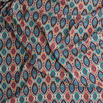 Ocean Carnival Festival Diamond Ikat Rayon Challis #30331 Fabric By The Yard - Wide shot Ocean Carnival Festival Diamond Ikat Rayon Challis #30331 Fabric By The Yard - Wide shot