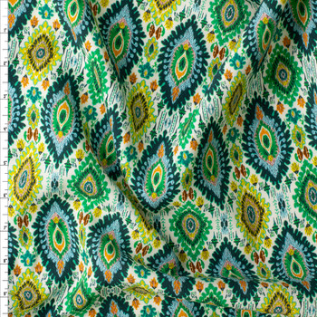 Spring Meadow Festival Diamond Ikat Rayon Challis #30332 Fabric By The Yard