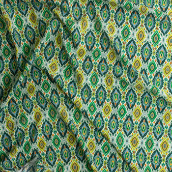 Spring Meadow Festival Diamond Ikat Rayon Challis #30332 Fabric By The Yard - Wide shot