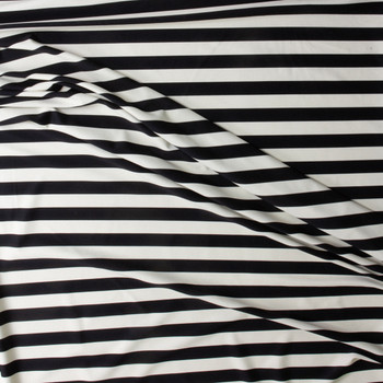 Black and Offwhite Horizontal Stripe Nylon/Spandex #30361 Fabric By The Yard - Wide shot