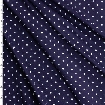 White on Navy Polka Dot Cotton/Spandex Jersey Knit #30362 Fabric By The Yard