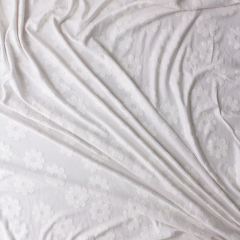 White on White Tossed Flowers Burnout French Terry #30363 Fabric By The Yard - Wide shot White on White Tossed Flowers Burnout French Terry #30363 Fabric By The Yard - Wide shot