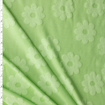Bright Mint on Mint Tossed Flowers Burnout French Terry #30364 Fabric By The Yard