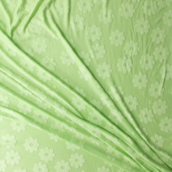 Bright Mint on Mint Tossed Flowers Burnout French Terry #30364 Fabric By The Yard - Wide shot