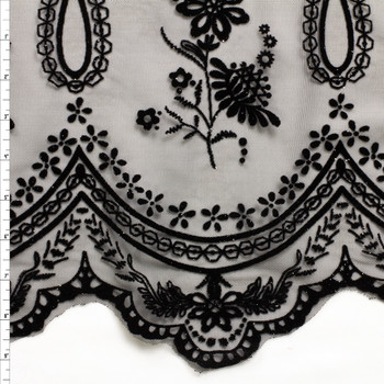 Sparkle Black on Black Floral Double Scalloped Flocked Netting #30409 Fabric By The Yard Sparkle Black on Black Floral Double Scalloped Flocked Netting #30409 Fabric By The Yard
