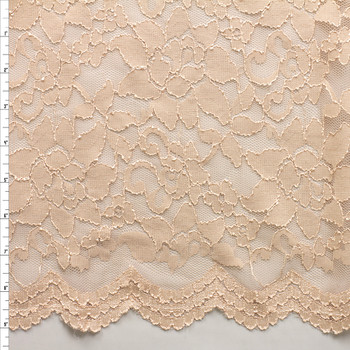 Nude Floral Double Scalloped Stretch Reimbroidered Lace #30411 Fabric By The Yard