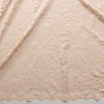 Nude Floral Double Scalloped Stretch Reimbroidered Lace #30411 Fabric By The Yard - Wide shot