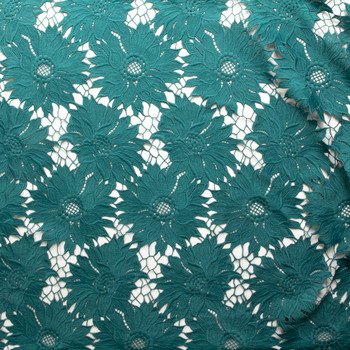 Emerald Green Large Floral Designer Lace #30419 Fabric By The Yard - Wide shot