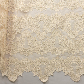 Champagne Bridal Alençon Lace #30429 Fabric By The Yard - Wide shot Champagne Bridal Alençon Lace #30429 Fabric By The Yard - Wide shot