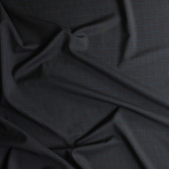 Blue on Charcoal Glen Plaid Wool Suiting #30491 Fabric By The Yard - Wide shot Blue on Charcoal Glen Plaid Wool Suiting #30491 Fabric By The Yard - Wide shot