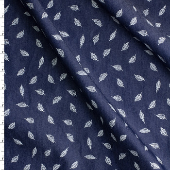 White Leaves on Indigo Chambray Print #30579 Fabric By The Yard White Leaves on Indigo Chambray Print #30579 Fabric By The Yard