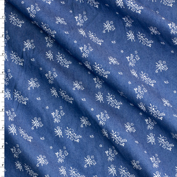 White Delicate Floral on Medium Blue Chambray Print #30580 Fabric By The Yard White Delicate Floral on Medium Blue Chambray Print #30580 Fabric By The Yard
