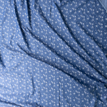 White Delicate Floral on Medium Blue Chambray Print #30580 Fabric By The Yard - Wide shot White Delicate Floral on Medium Blue Chambray Print #30580 Fabric By The Yard - Wide shot