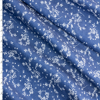Floral Vines on Medium Blue Chambray Print #30582 Fabric By The Yard Floral Vines on Medium Blue Chambray Print #30582 Fabric By The Yard