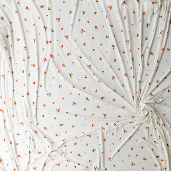 Cherries on Warm White Stretch Pointelle Knit #30606 Fabric By The Yard - Wide shot Cherries on Warm White Stretch Pointelle Knit #30606 Fabric By The Yard - Wide shot