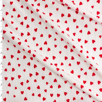 Red Hearts on White Stretch Pointelle Knit #30607 Fabric By The Yard