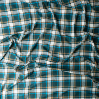 Teal, Tan, and Turquoise Plaid Designer Cotton Flannel #30615 Fabric By The Yard - Wide shot Teal, Tan, and Turquoise Plaid Designer Cotton Flannel #30615 Fabric By The Yard - Wide shot