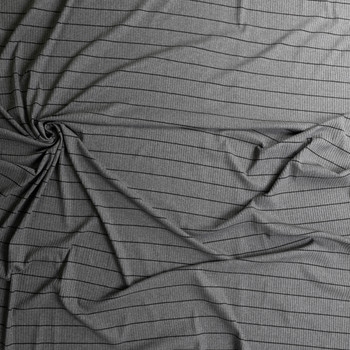 Black Horizontal Pinstripe on Charcoal Designer Rib Knit #30640 Fabric By The Yard - Wide shot Black Horizontal Pinstripe on Charcoal Designer Rib Knit #30640 Fabric By The Yard - Wide shot