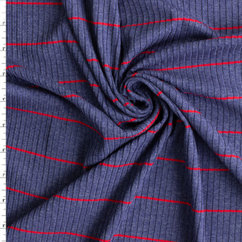 Red Horizontal Pinstripe on Navy Designer Rib Knit #30641 Fabric By The Yard Red Horizontal Pinstripe on Navy Designer Rib Knit #30641 Fabric By The Yard
