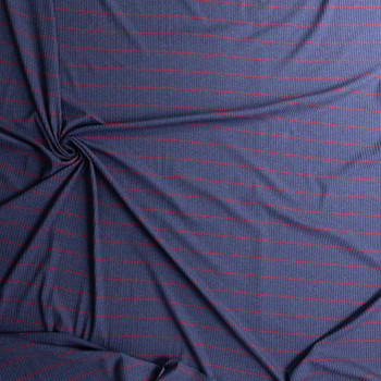 Red Horizontal Pinstripe on Navy Designer Rib Knit #30641 Fabric By The Yard - Wide shot Red Horizontal Pinstripe on Navy Designer Rib Knit #30641 Fabric By The Yard - Wide shot