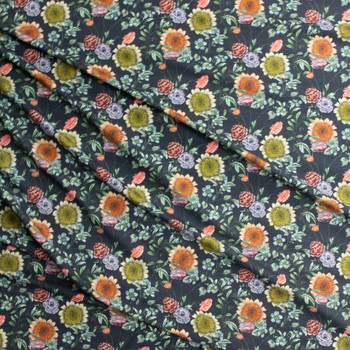 Field of Flowers on Charcoal Stretch Modal Jersey Knit from ‘Hanky Panky’ #30660 Fabric By The Yard - Wide shot