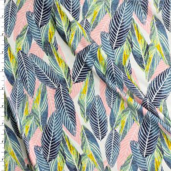 Multi Layered Leaves on White Stretch Modal Jersey Knit from ‘Hanky Panky’ #30664 Fabric By The Yard Multi Layered Leaves on White Stretch Modal Jersey Knit from ‘Hanky Panky’ #30664 Fabric By The Yard
