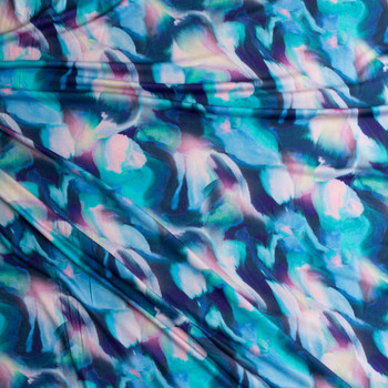 Teal, Plum, and Ivory Brushstroke Kaleidoscope Stretch Modal Jersey Knit from ‘Hanky Panky’ #30665 Fabric By The Yard - Wide shot