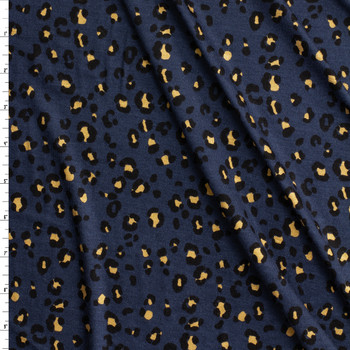 Navy, Black, and Tan Cheetah Stretch Modal Jersey Knit from ‘Hanky Panky’ #30667 Fabric By The Yard