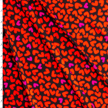 Red and Hot Pink Hearts on Black Stretch Modal Jersey Knit from ‘Hanky Panky’ #30668 Fabric By The Yard Red and Hot Pink Hearts on Black Stretch Modal Jersey Knit from ‘Hanky Panky’ #30668 Fabric By The Yard