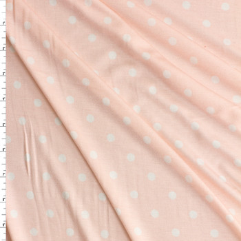 White Polka Dots on Blush Stretch Modal Jersey Knit from ‘Hanky Panky’ #30670 Fabric By The Yard