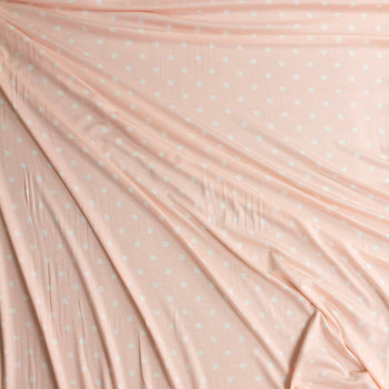 White Polka Dots on Blush Stretch Modal Jersey Knit from ‘Hanky Panky’ #30670 Fabric By The Yard - Wide shot