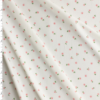 Pink Tossed Micro Floral on White Lightweight Micro Rib Knit #30686 Fabric By The Yard Pink Tossed Micro Floral on White Lightweight Micro Rib Knit #30686 Fabric By The Yard