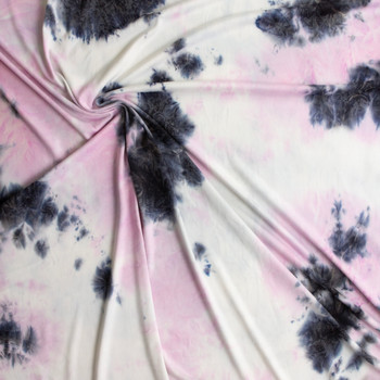 Pink, Navy, and White Tie Dye Double Brushed Poly/Spandex Knit #30689 Fabric By The Yard - Wide shot