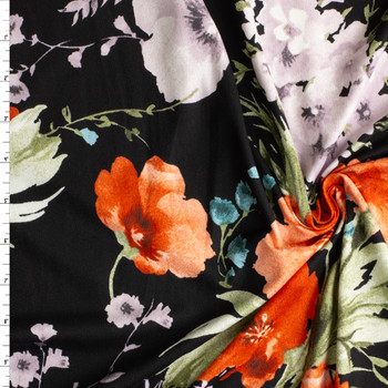 Greyscale and Terracotta Floral on Black Double Brushed Poly/Spandex Knit #30691 Fabric By The Yard Greyscale and Terracotta Floral on Black Double Brushed Poly/Spandex Knit #30691 Fabric By The Yard