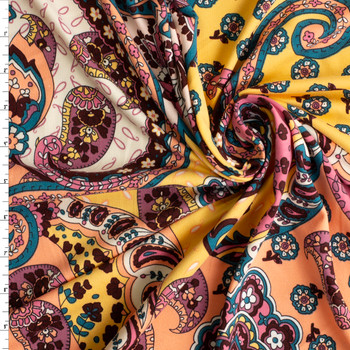 Blush, Peach, and Emerald Paisley Double Brushed Poly/Spandex Knit #30694 Fabric By The Yard