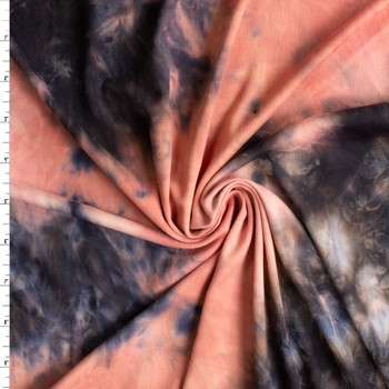 Coral, Midnight, and White Tie Dye Double Brushed Poly/Spandex Knit #30697 Fabric By The Yard