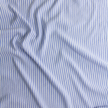 Light Blue and White Vertical Stripe Cotton Seersucker #30700 Fabric By The Yard - Wide shot Light Blue and White Vertical Stripe Cotton Seersucker #30700 Fabric By The Yard - Wide shot