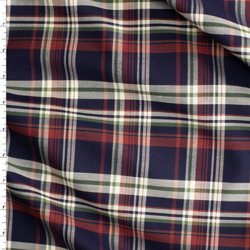 Navy, Wine, Olive, and Ivory Plaid Designer Cotton Shirting #30706 Fabric By The Yard Navy, Wine, Olive, and Ivory Plaid Designer Cotton Shirting #30706 Fabric By The Yard