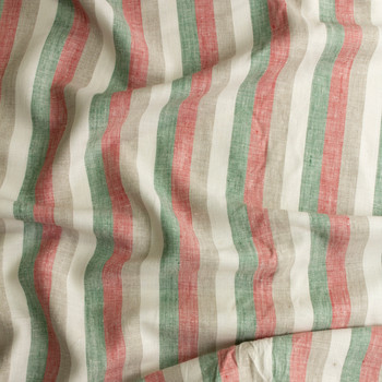 Red, Green, and Ivory Vertical Stripe Linen #30721 Fabric By The Yard - Wide shot Red, Green, and Ivory Vertical Stripe Linen #30721 Fabric By The Yard - Wide shot