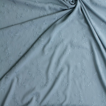 Dusty Blue Embroidered Floral Rayon Gauze #30798 Fabric By The Yard - Wide shot