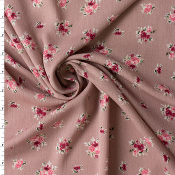 Rose Floral on Mauve Rayon Gauze #30801 Fabric By The Yard