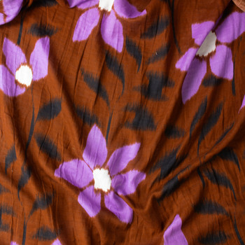 Rust, Lavender, Black, and White Brushstroke Floral Cotton Double Gauze #30810 Fabric By The Yard - Wide shot